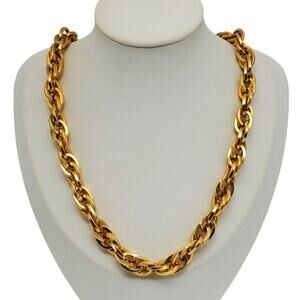Classic Gold Rope Chain Necklace Chunky Twisted Link Vintage Statement Thick 80s